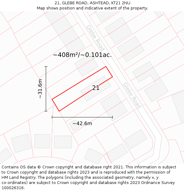 21, GLEBE ROAD, ASHTEAD, KT21 2NU: Plot and title map