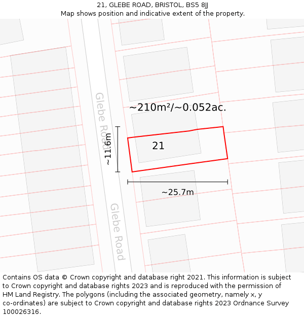 21, GLEBE ROAD, BRISTOL, BS5 8JJ: Plot and title map
