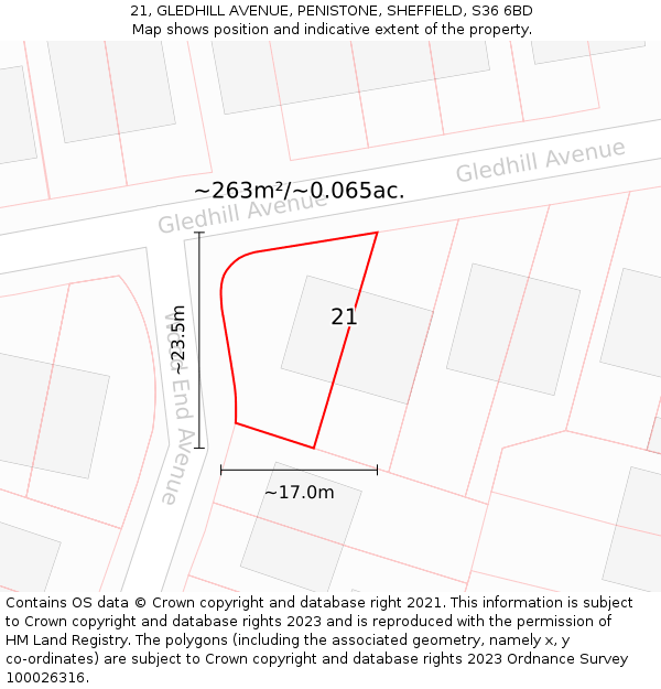 21, GLEDHILL AVENUE, PENISTONE, SHEFFIELD, S36 6BD: Plot and title map