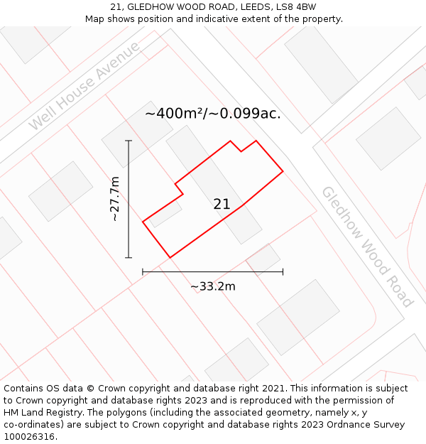 21, GLEDHOW WOOD ROAD, LEEDS, LS8 4BW: Plot and title map