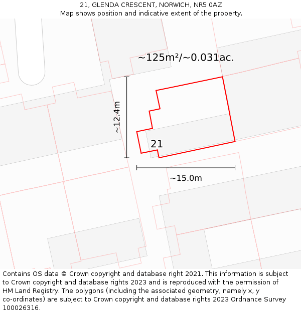 21, GLENDA CRESCENT, NORWICH, NR5 0AZ: Plot and title map
