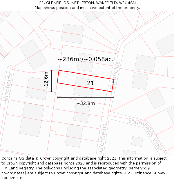 21, GLENFIELDS, NETHERTON, WAKEFIELD, WF4 4SN: Plot and title map