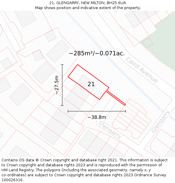 21, GLENGARRY, NEW MILTON, BH25 6UA: Plot and title map