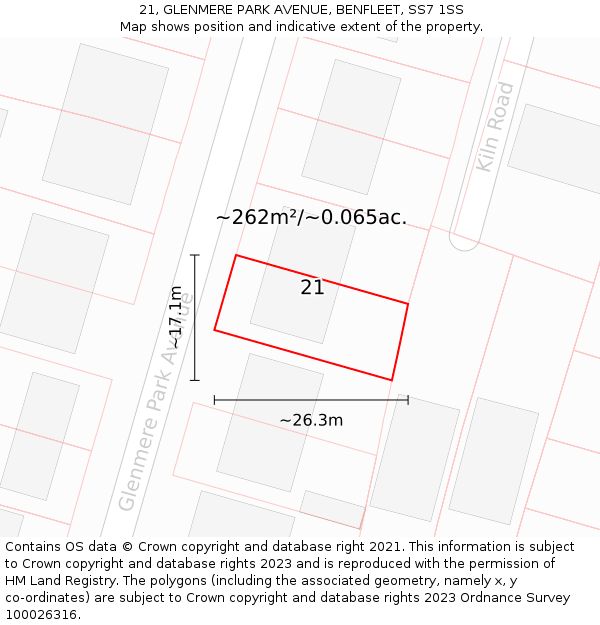 21, GLENMERE PARK AVENUE, BENFLEET, SS7 1SS: Plot and title map