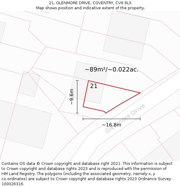 21, GLENMORE DRIVE, COVENTRY, CV6 6LX: Plot and title map