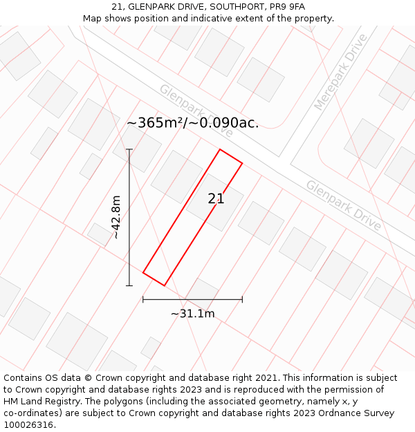 21, GLENPARK DRIVE, SOUTHPORT, PR9 9FA: Plot and title map