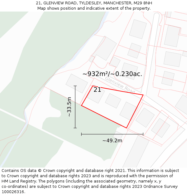21, GLENVIEW ROAD, TYLDESLEY, MANCHESTER, M29 8NH: Plot and title map