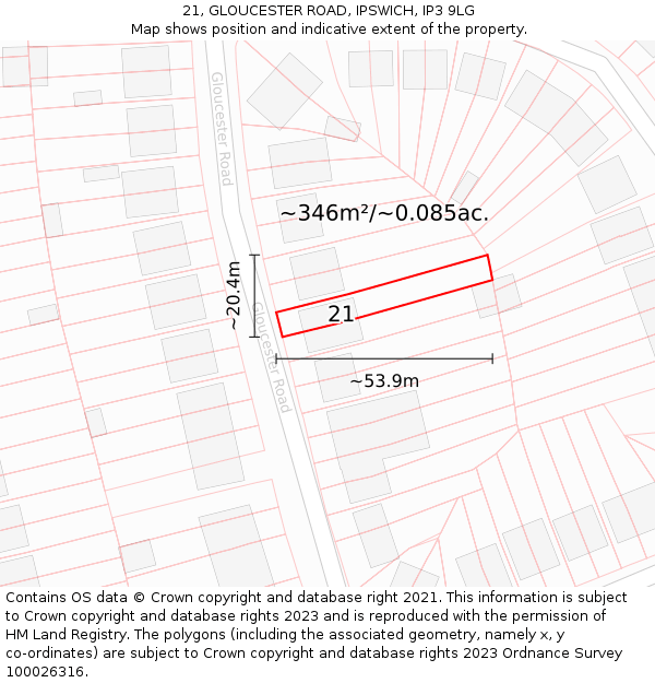 21, GLOUCESTER ROAD, IPSWICH, IP3 9LG: Plot and title map