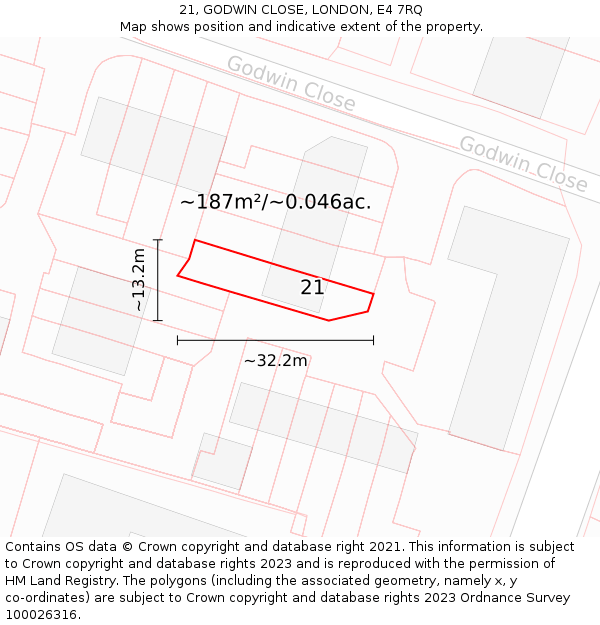 21, GODWIN CLOSE, LONDON, E4 7RQ: Plot and title map