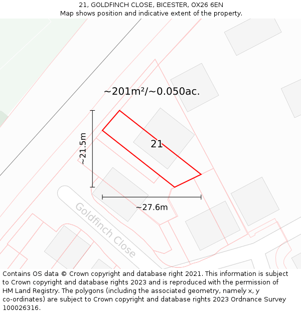 21, GOLDFINCH CLOSE, BICESTER, OX26 6EN: Plot and title map