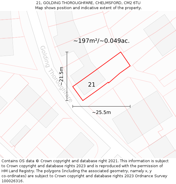 21, GOLDING THOROUGHFARE, CHELMSFORD, CM2 6TU: Plot and title map