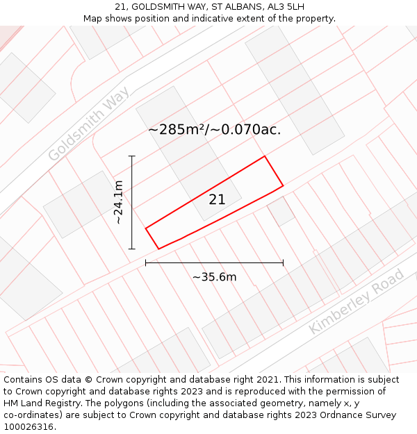 21, GOLDSMITH WAY, ST ALBANS, AL3 5LH: Plot and title map