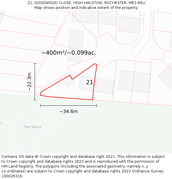21, GOODWOOD CLOSE, HIGH HALSTOW, ROCHESTER, ME3 8SU: Plot and title map