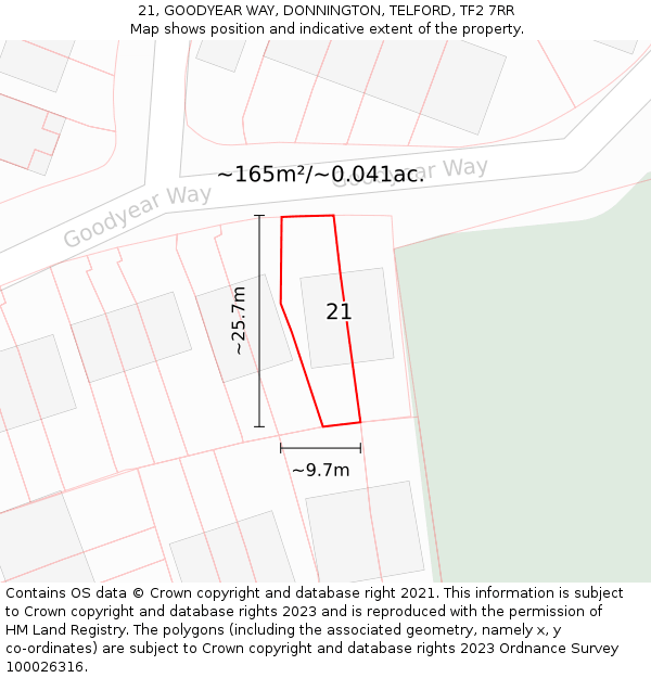 21, GOODYEAR WAY, DONNINGTON, TELFORD, TF2 7RR: Plot and title map
