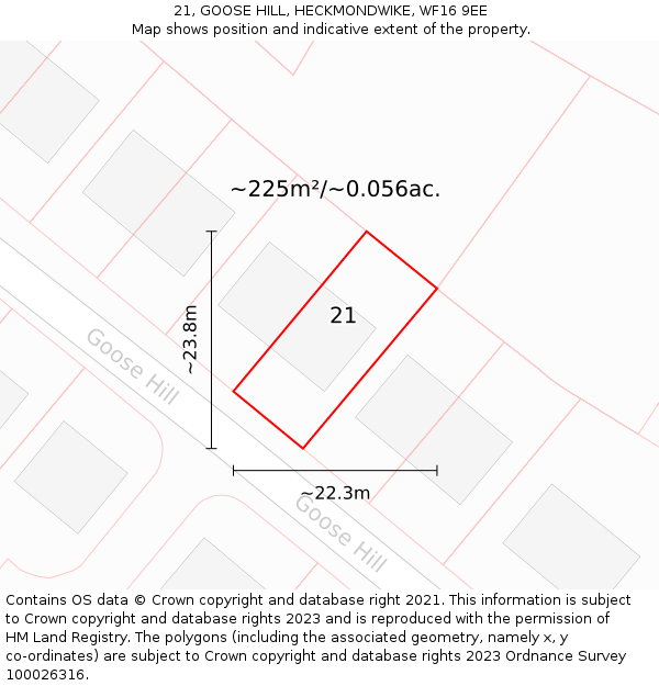 21, GOOSE HILL, HECKMONDWIKE, WF16 9EE: Plot and title map
