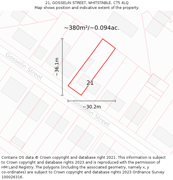 21, GOSSELIN STREET, WHITSTABLE, CT5 4LQ: Plot and title map