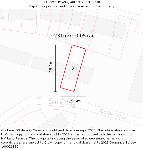 21, GOTHIC WAY, ARLESEY, SG15 6TP: Plot and title map