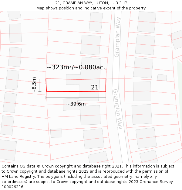 21, GRAMPIAN WAY, LUTON, LU3 3HB: Plot and title map