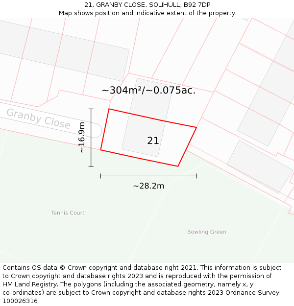 21, GRANBY CLOSE, SOLIHULL, B92 7DP: Plot and title map