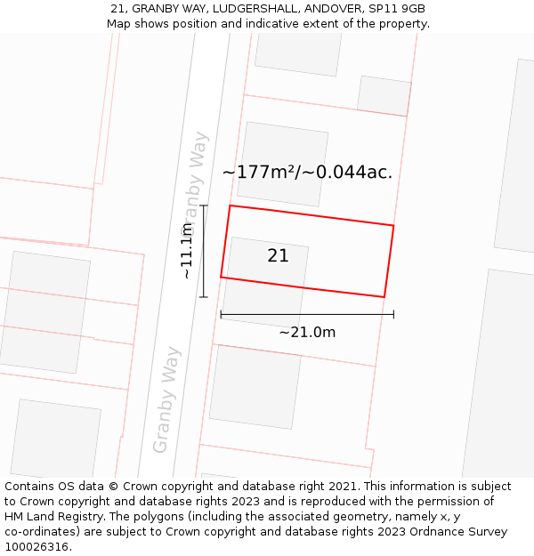 21, GRANBY WAY, LUDGERSHALL, ANDOVER, SP11 9GB: Plot and title map