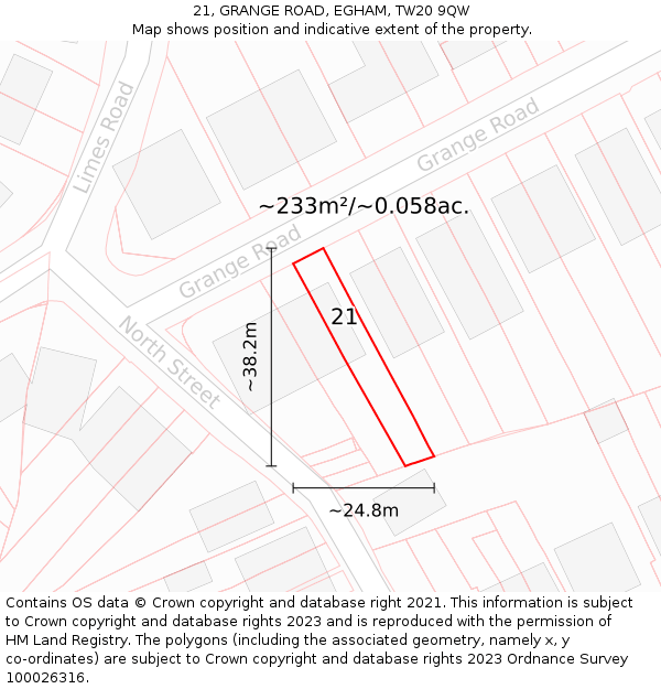 21, GRANGE ROAD, EGHAM, TW20 9QW: Plot and title map