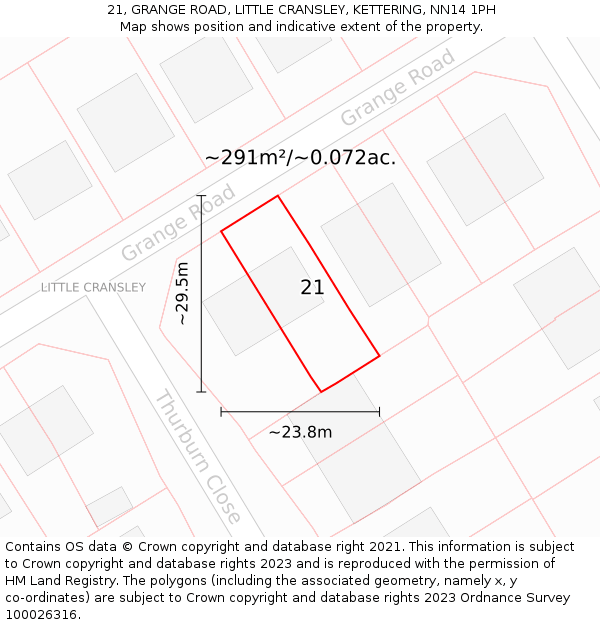 21, GRANGE ROAD, LITTLE CRANSLEY, KETTERING, NN14 1PH: Plot and title map