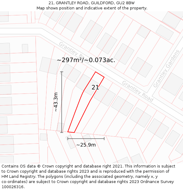 21, GRANTLEY ROAD, GUILDFORD, GU2 8BW: Plot and title map