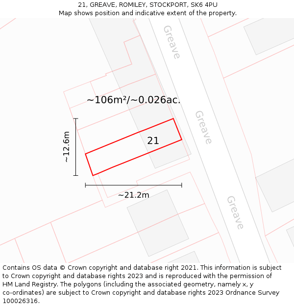 21, GREAVE, ROMILEY, STOCKPORT, SK6 4PU: Plot and title map