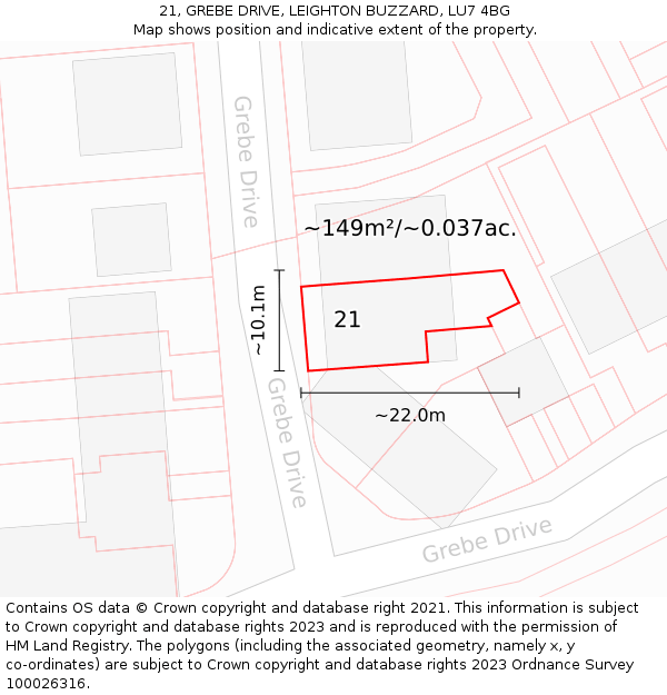 21, GREBE DRIVE, LEIGHTON BUZZARD, LU7 4BG: Plot and title map