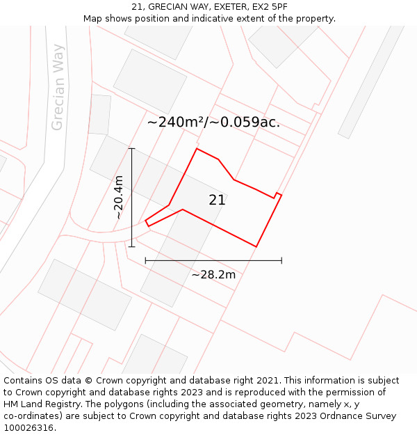 21, GRECIAN WAY, EXETER, EX2 5PF: Plot and title map