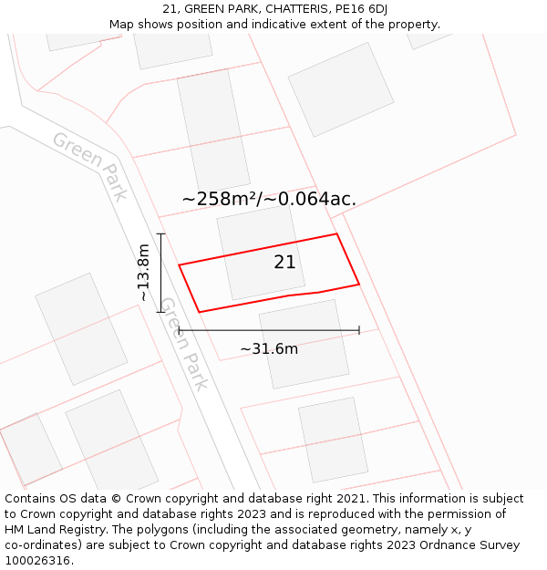 21, GREEN PARK, CHATTERIS, PE16 6DJ: Plot and title map
