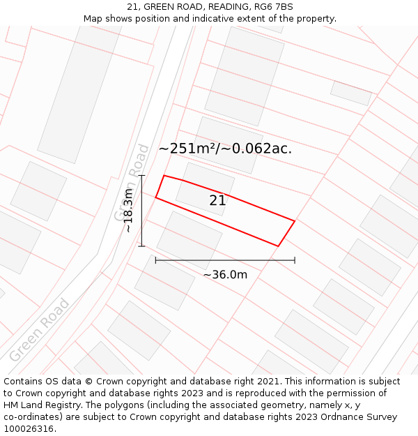 21, GREEN ROAD, READING, RG6 7BS: Plot and title map