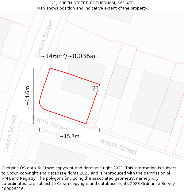21, GREEN STREET, ROTHERHAM, S61 4EE: Plot and title map