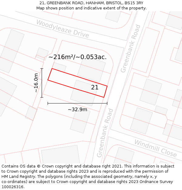 21, GREENBANK ROAD, HANHAM, BRISTOL, BS15 3RY: Plot and title map
