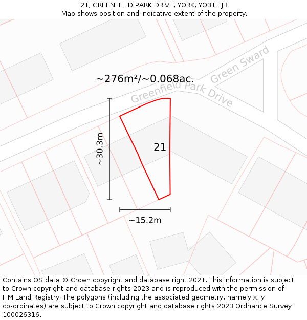 21, GREENFIELD PARK DRIVE, YORK, YO31 1JB: Plot and title map
