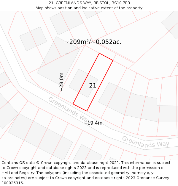 21, GREENLANDS WAY, BRISTOL, BS10 7PR: Plot and title map