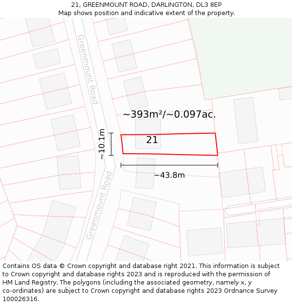 21, GREENMOUNT ROAD, DARLINGTON, DL3 8EP: Plot and title map