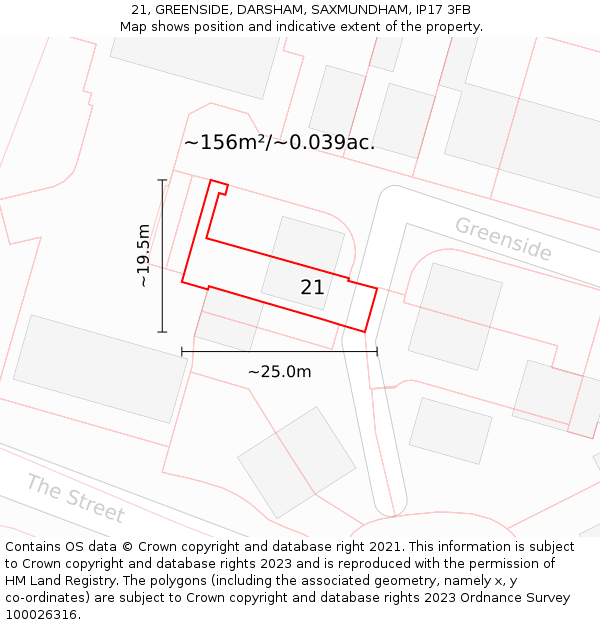 21, GREENSIDE, DARSHAM, SAXMUNDHAM, IP17 3FB: Plot and title map