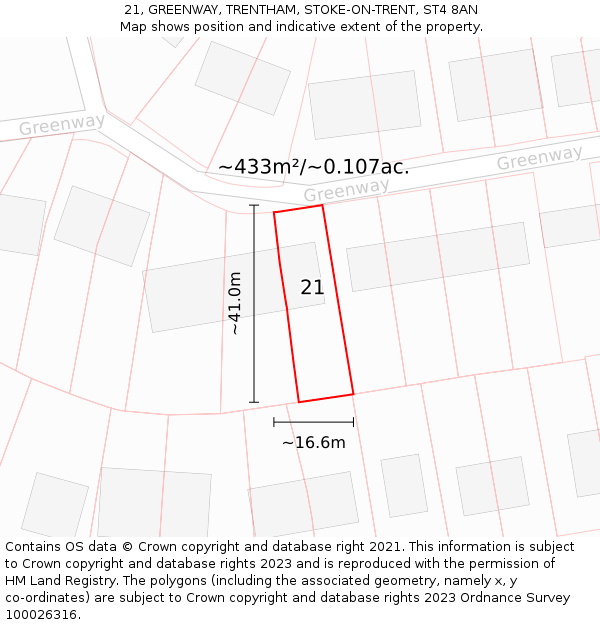21, GREENWAY, TRENTHAM, STOKE-ON-TRENT, ST4 8AN: Plot and title map