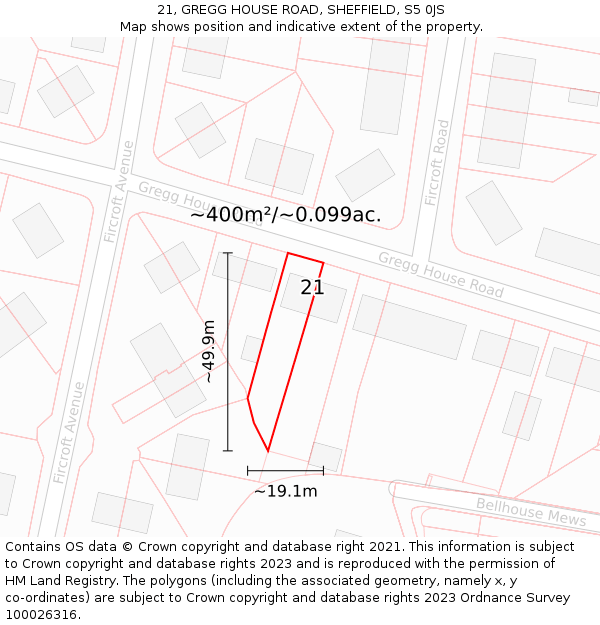 21, GREGG HOUSE ROAD, SHEFFIELD, S5 0JS: Plot and title map