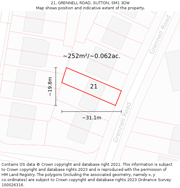 21, GRENNELL ROAD, SUTTON, SM1 3DW: Plot and title map