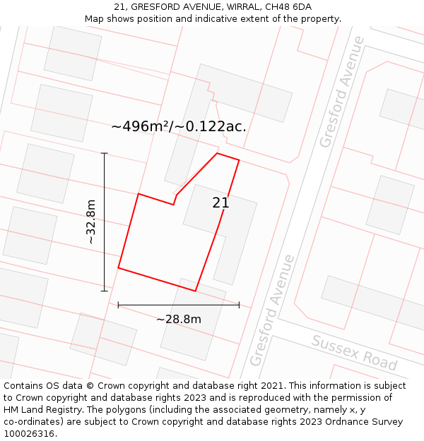 21, GRESFORD AVENUE, WIRRAL, CH48 6DA: Plot and title map