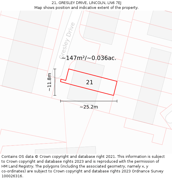 21, GRESLEY DRIVE, LINCOLN, LN6 7EJ: Plot and title map