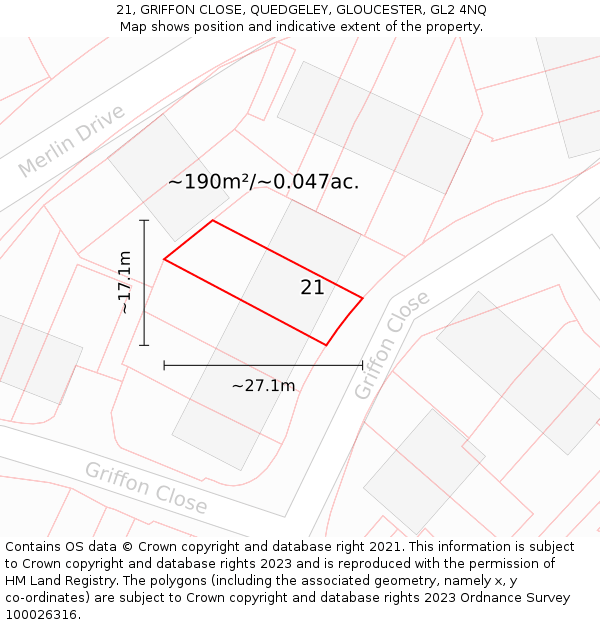 21, GRIFFON CLOSE, QUEDGELEY, GLOUCESTER, GL2 4NQ: Plot and title map