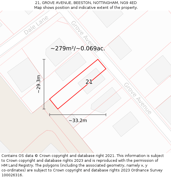 21, GROVE AVENUE, BEESTON, NOTTINGHAM, NG9 4ED: Plot and title map