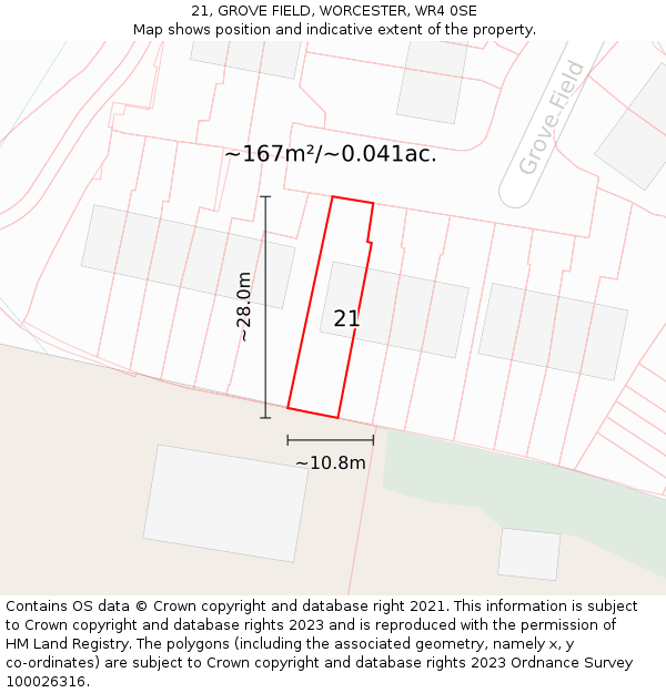 21, GROVE FIELD, WORCESTER, WR4 0SE: Plot and title map