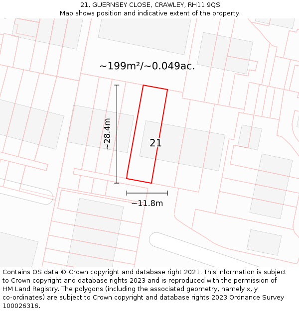 21, GUERNSEY CLOSE, CRAWLEY, RH11 9QS: Plot and title map