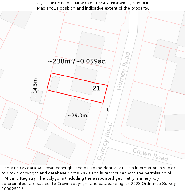 21, GURNEY ROAD, NEW COSTESSEY, NORWICH, NR5 0HE: Plot and title map