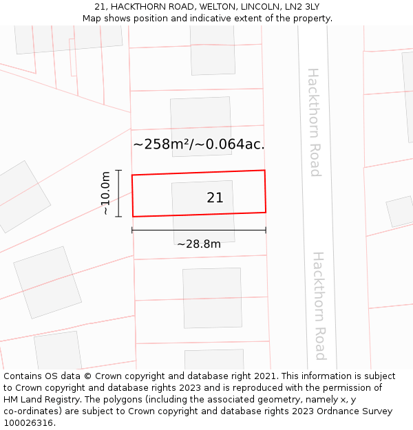 21, HACKTHORN ROAD, WELTON, LINCOLN, LN2 3LY: Plot and title map
