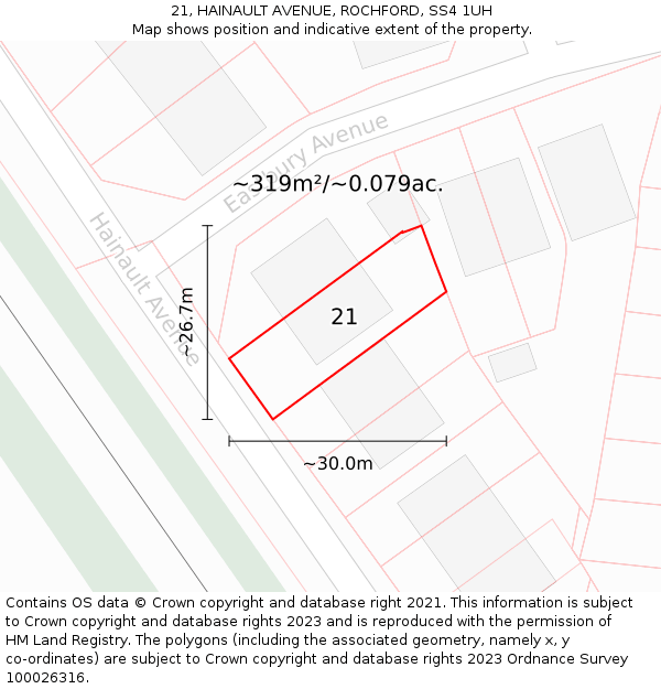 21, HAINAULT AVENUE, ROCHFORD, SS4 1UH: Plot and title map